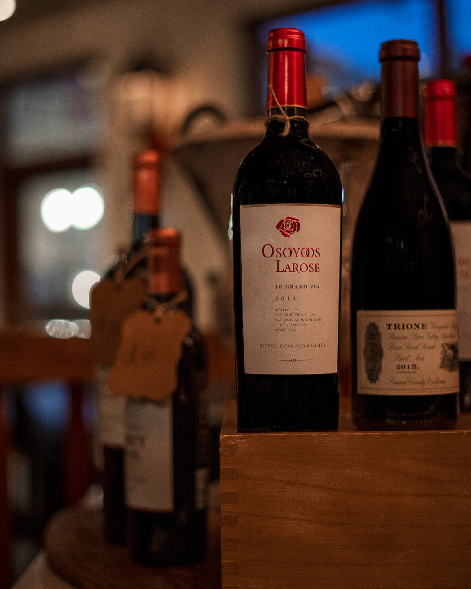 From the bar, two of Saltlik's top-shelf wines, Osoyoos LaRose and Trione